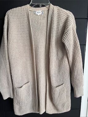 Pink Rose Beige Waffle Knit Cardigan with Pockets S